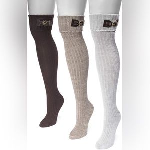 MUK LUKS (PK of 3) Over the Knee Socks with Buckle Detail